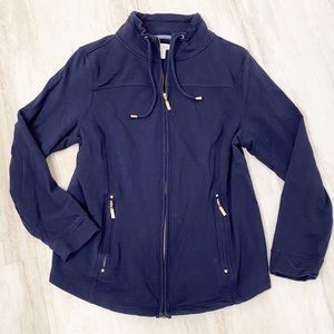 Charter Club Knit Jacket Navy Blue Zip Up